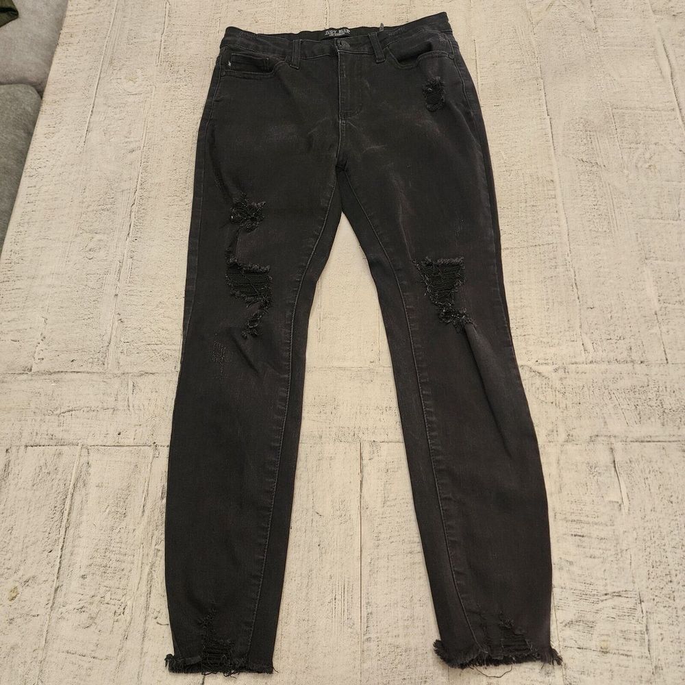 Judy Blue Skinny Fit Black High Waist Distressed‎ Raw Hem Size 9 /29